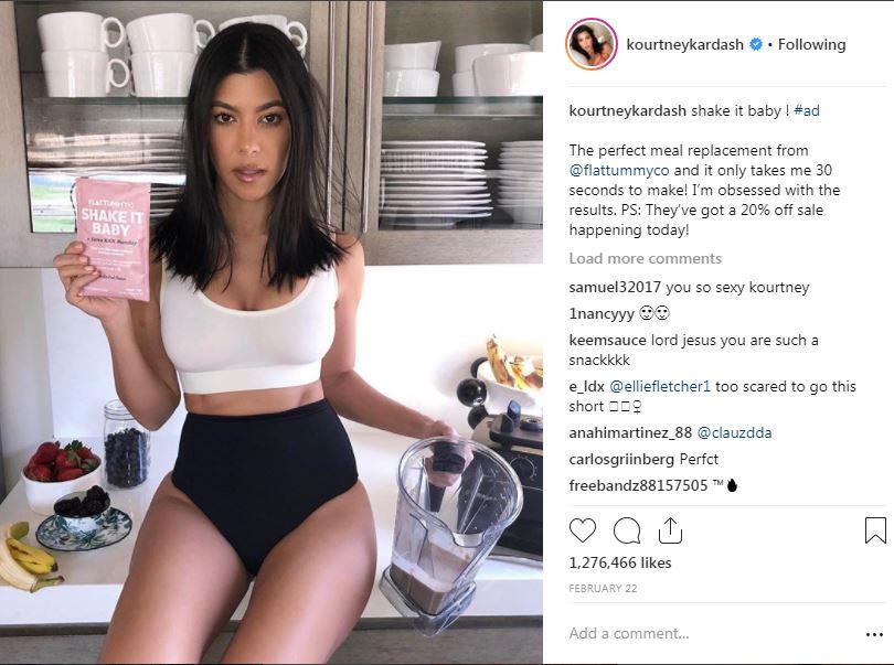  Kourtney Kardashian is one of the US reality stars advertising products on social media