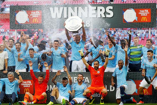  Man City lift the Community Shield aloft as they again proved their class at Wembley