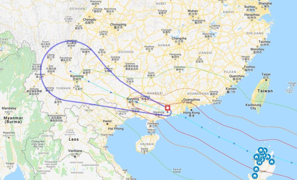  A Google map shows the path of destruction as Mangkhut makes its way across South East Asia