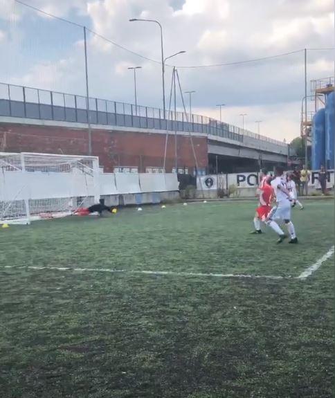  The ball ripples the back of the net after Cristiano Jr scores