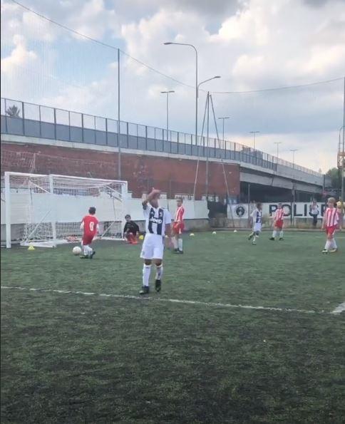  The youngster then turned around to share a glance with Georgina Rodriguez after scoring another goal for Juventus Under-9s