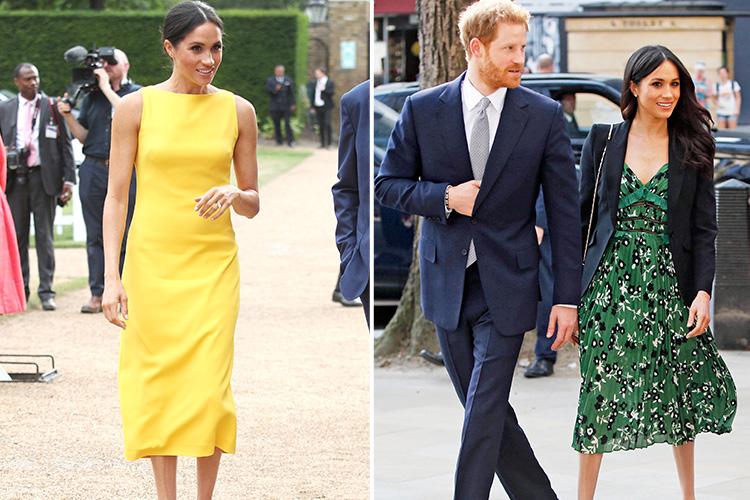  Meghan ditched tights for the Commonwealth Youth Challenge reception in London, left, and at an Invictus Games event in April, right