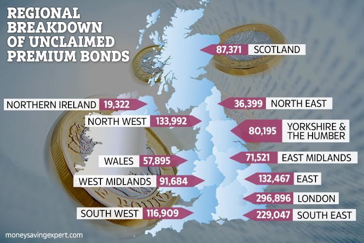  NS&I has revealed how many Premium Bonds are unclaimed in each region of the UK