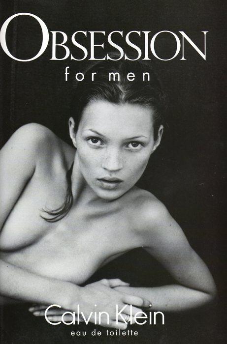  Kate Moss poses topless as a teenager for the Calvin Klein Obsession campaign