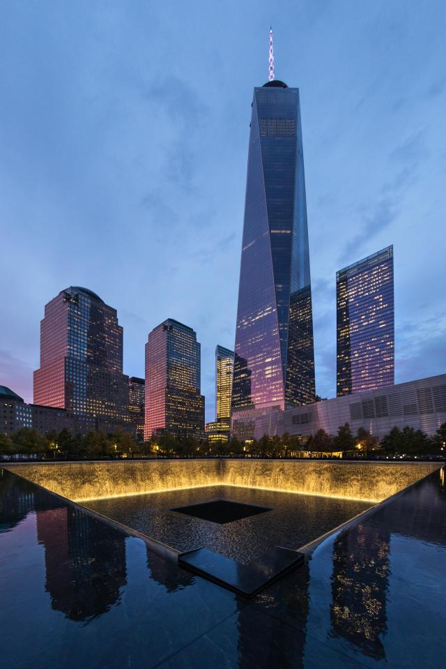  The memorial to those killed sits in the shadow of the One World Trade Centre, which replaced the Twin Towers