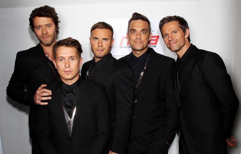  Take That, pictured here with full original line-up including Robbie Williams, will record a version of the Bee Gees' original hit How Deep Is Your Love with Barry Gibb