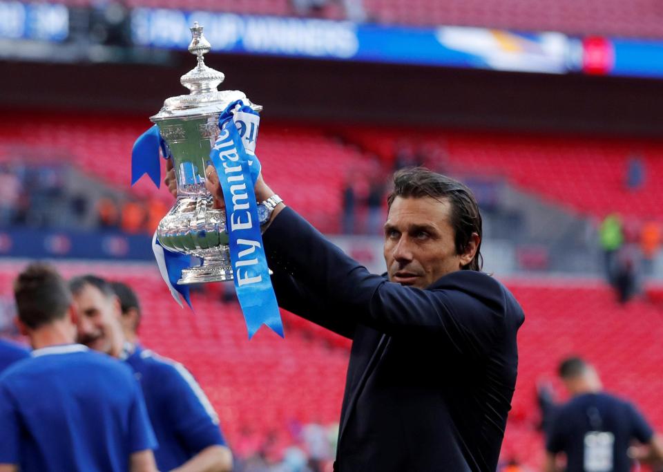  Former Juventus boss Conte won the Prem title and FA Cup in two years at Chelsea