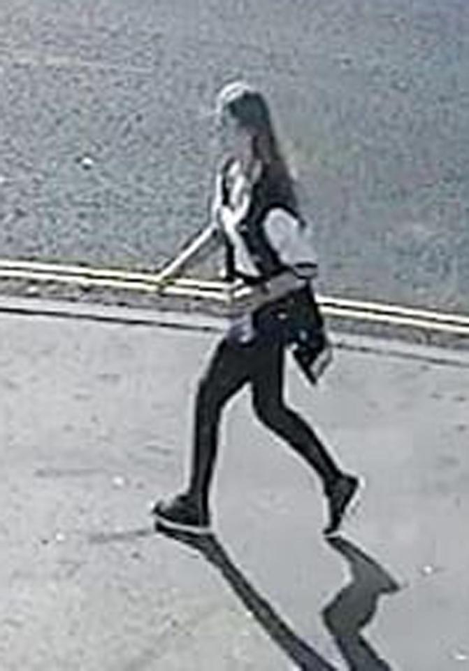  CCTV footage of Lucy McHugh walking past a convenience store in Wimpson Lane shortly before disappearing