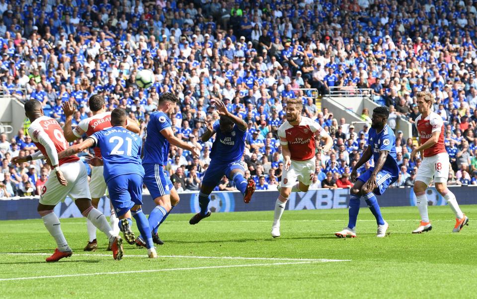  Mustafi headed in the opening goal after 11 minutes and showed the 'Albanian Eagle' celebration