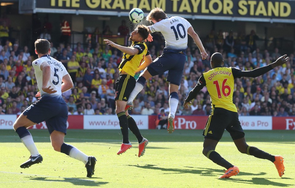 Harry Kane goes for goal in the recent Premier League match between Tottenham and Watford