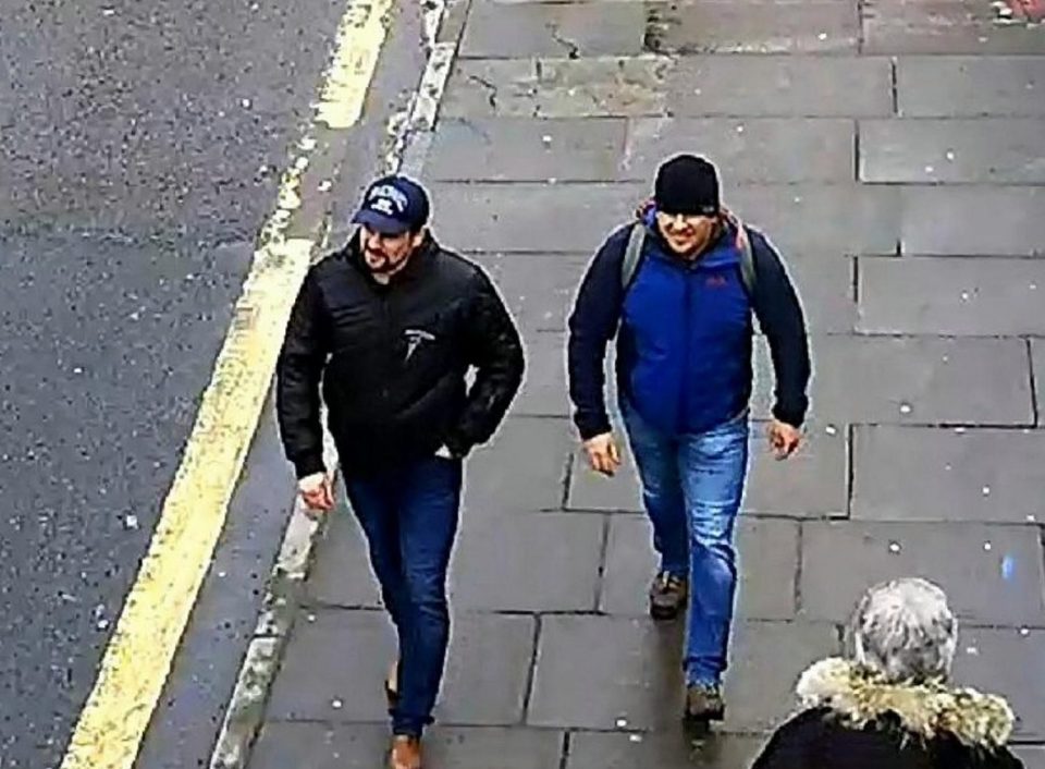  The two suspects were caught smiling as they strolled through Salisbury hours before the attack on the Skripals