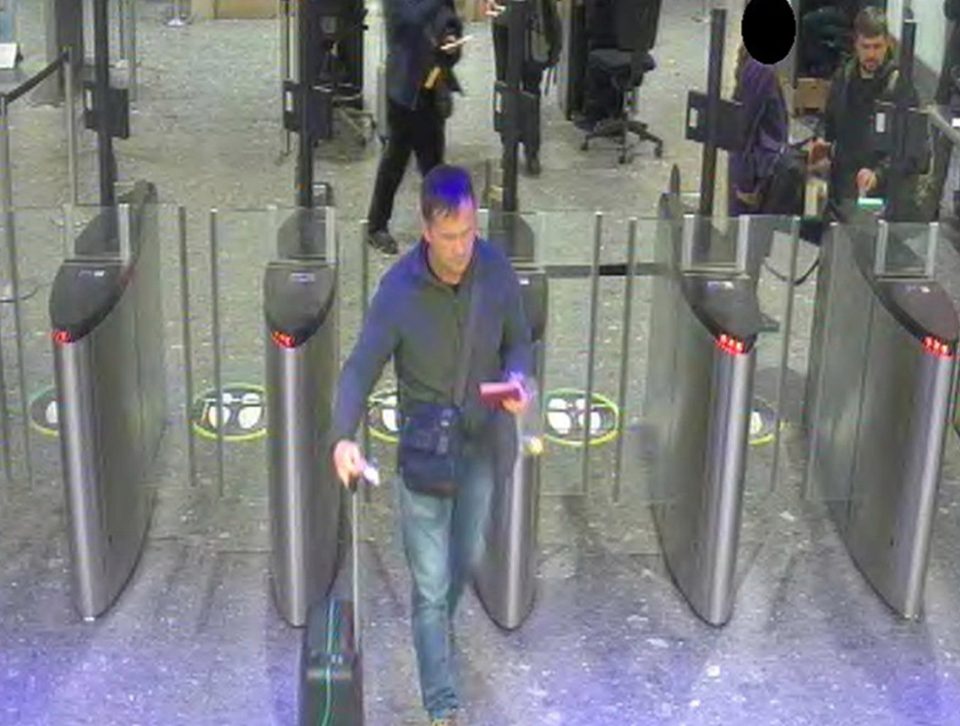  Petrov, front, and Boshirov, back, are seen going through passport control at Heathrow at 7.28pm on March 4