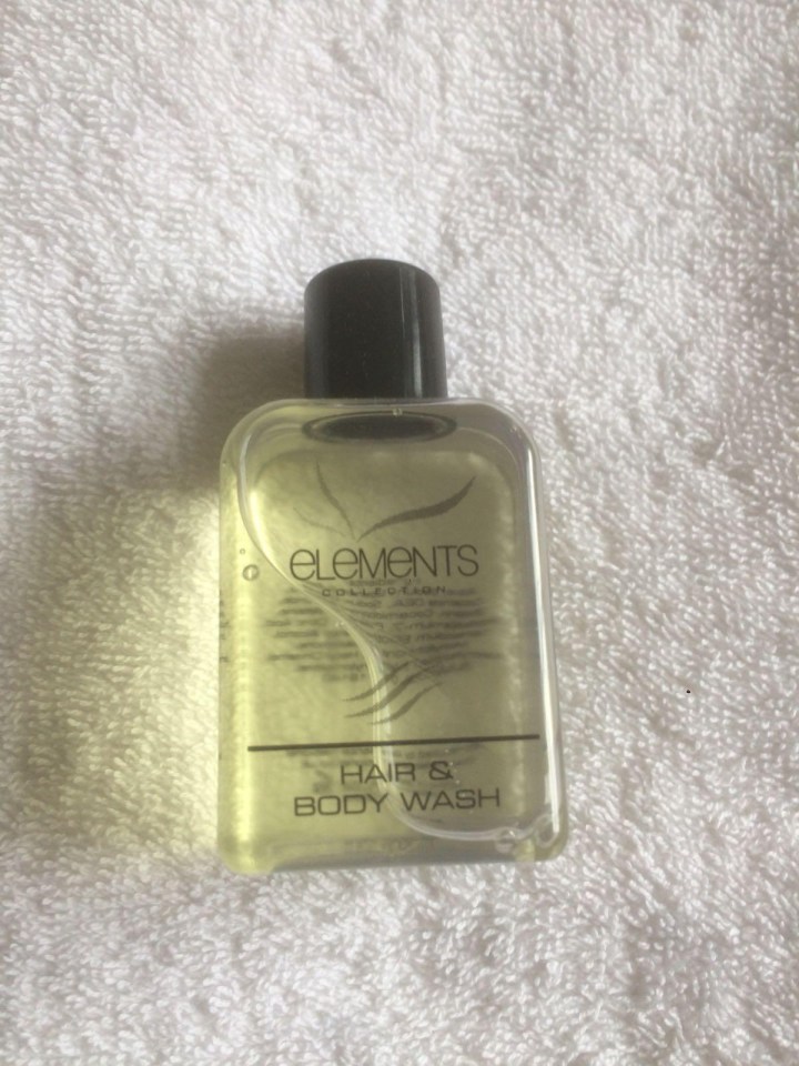 A free bottle of hair and body wash given to guests