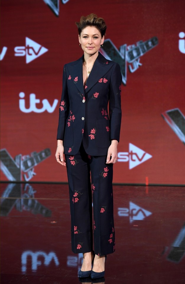 The mum-of-three stepped out in this chic navy floral suit for The Voice UK