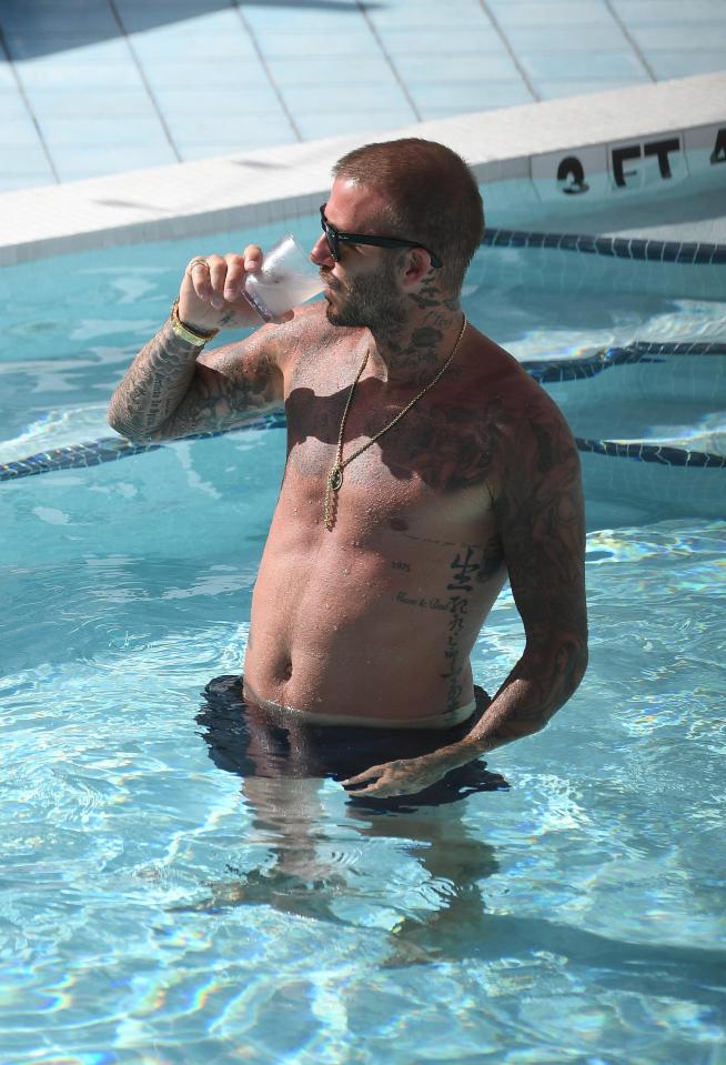  David enjoyed a cocktail in the pool while celebrating in Miami