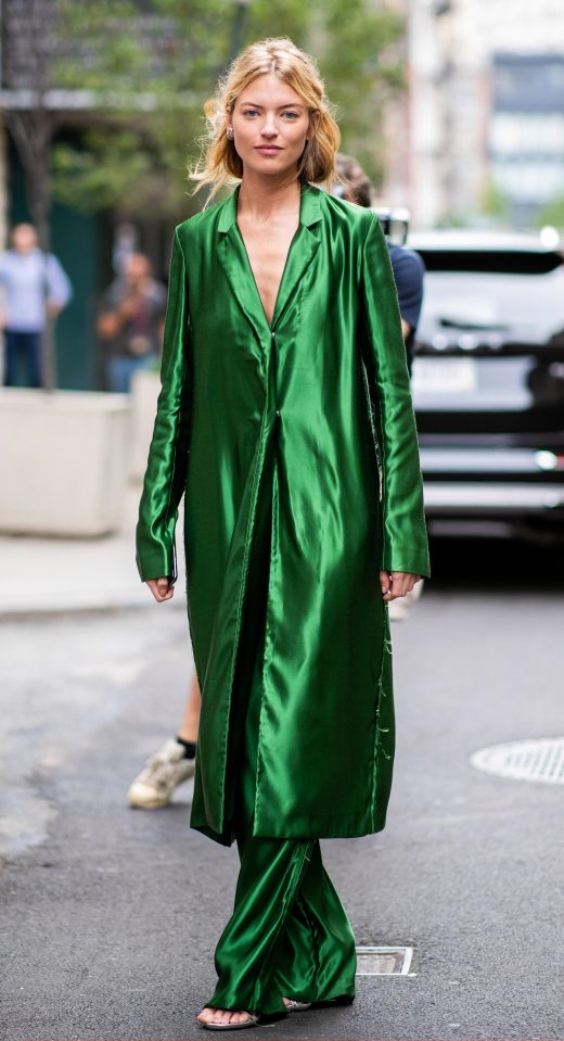  Martha Hunt wore a green button dress and pants outside Jason Wu - though it looked more bedroom than couture