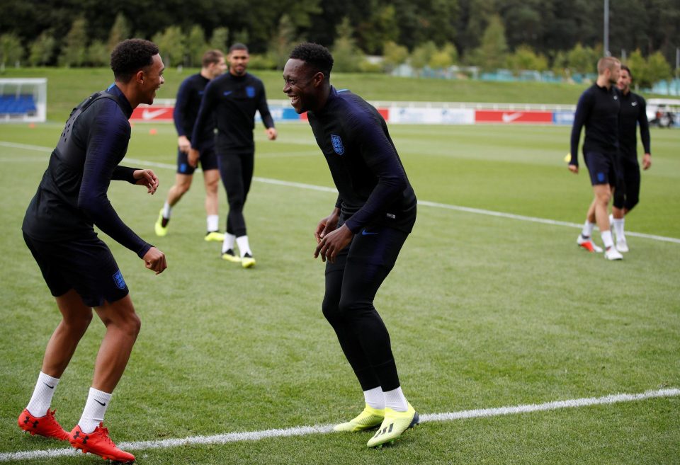  Danny Welbeck and Trent Alexander-Arnold show England are over the 2-1 defeat to Spain as they have a laugh in practice