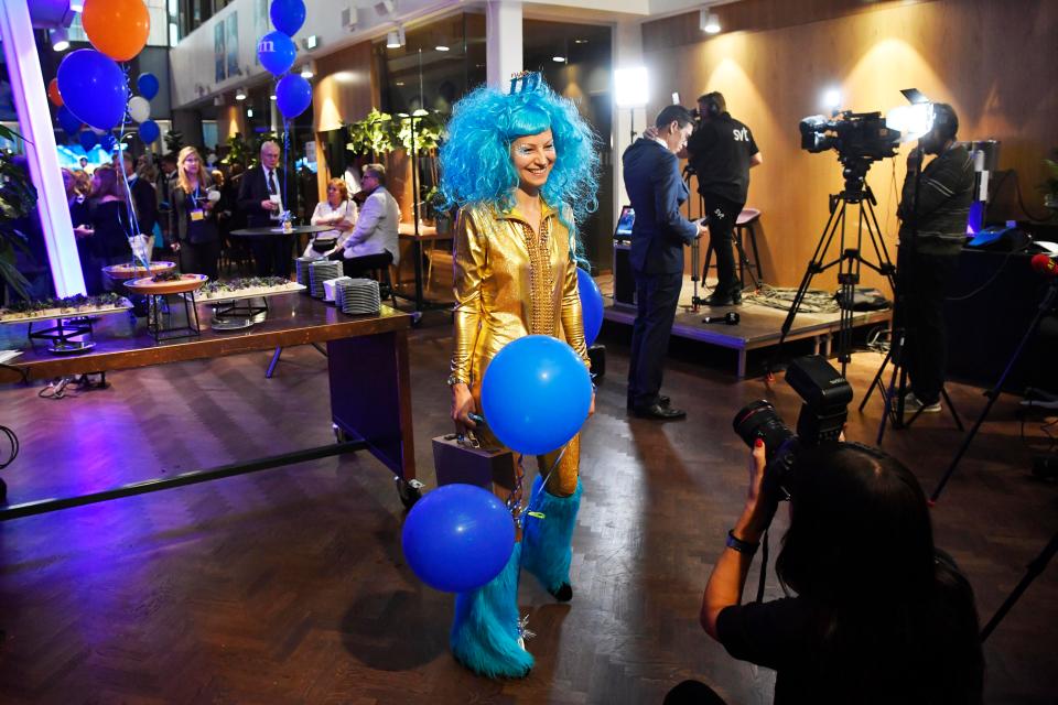  A supporter of the Moderate Party at their election party in Stockholm