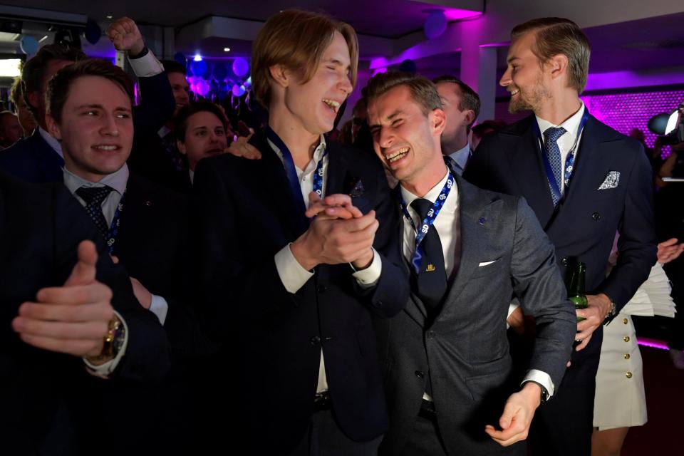  Supporters of the Sweden Democrats celebrate the exit poll results