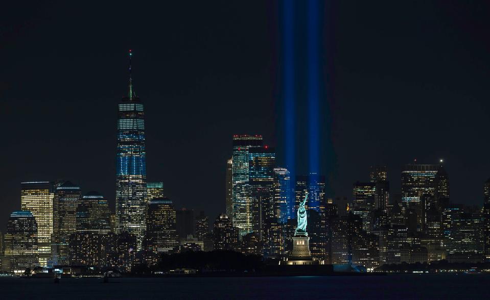  Tribute lights were shone in New York City for the 17th anniversary of 9/11