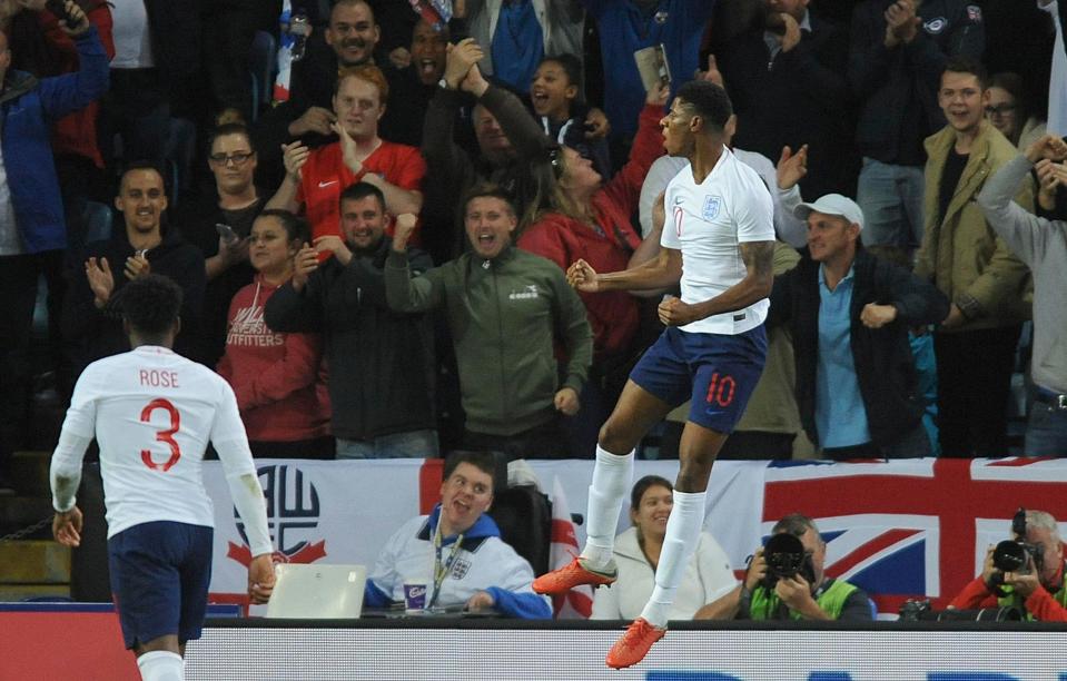  Marcus Rashford celebrates after scoring the only goal of the game