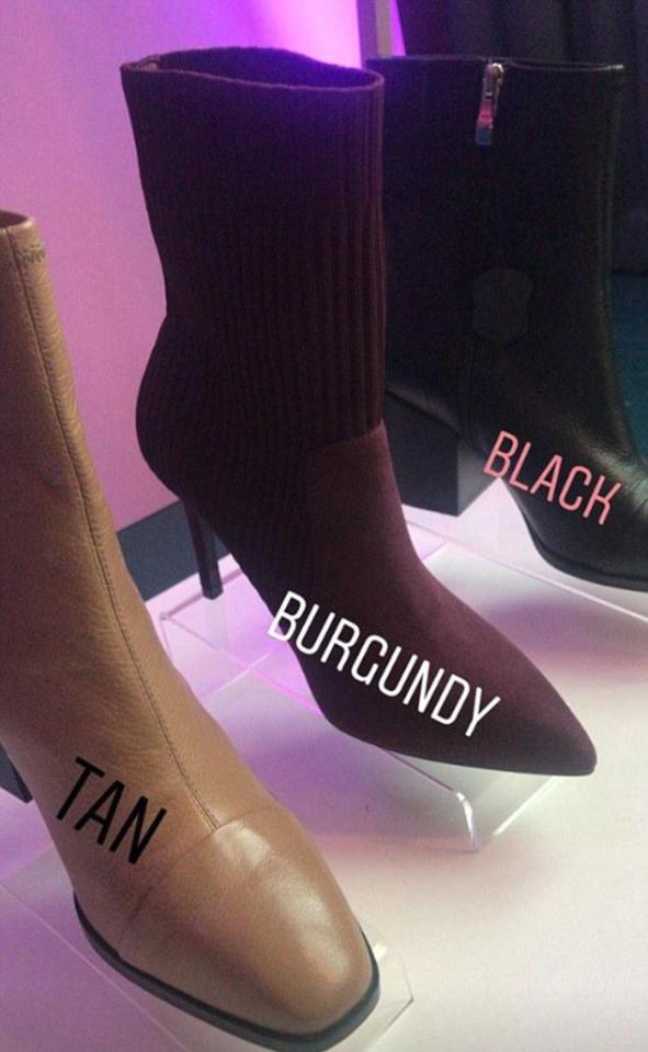  Holly opted for the black square toe boots for the M&S launch... but we're swooning over the £45 burgundy and tan tones. The sock boots are an autumn staple; the heel isn't too high so they are a wearable option for those who want comfort and style