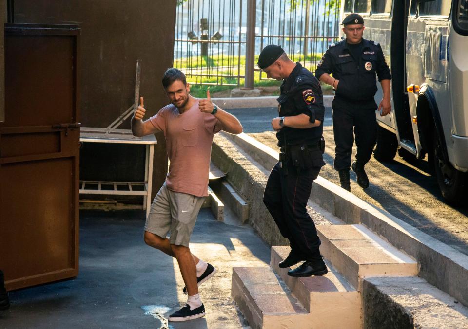  Pyotr Verzilov, arrives for a hearing at Moscow's magistrate court