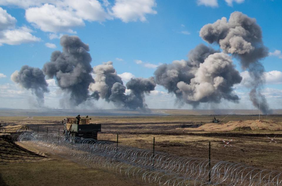  Explosions are seen near mock battles just a few miles from the Chinese and Mongolian border