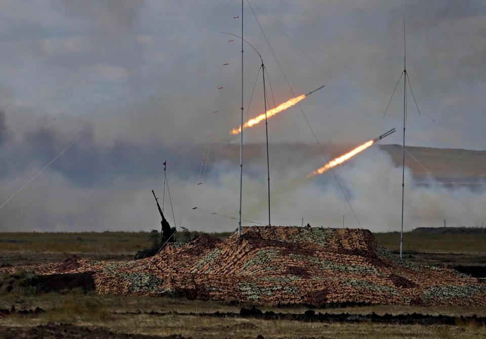  Two missiles fly across the battlefields in eastern Siberia before hitting their targets