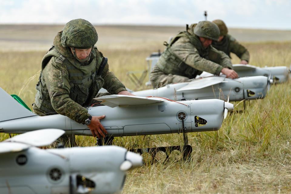  Orlan-10 unmanned aerial vehicles take part in the main stage of the Vostok 2018 military exercise