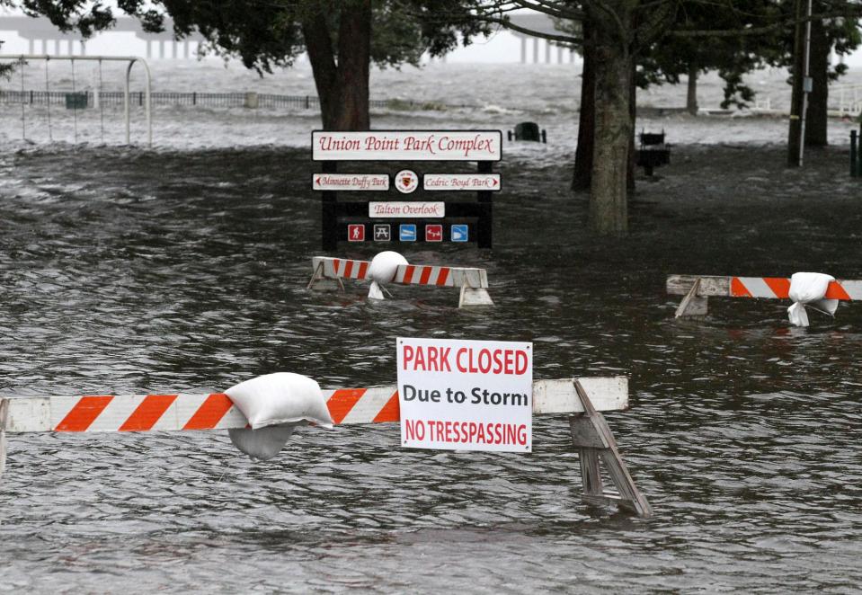  Union Point Park is flooded with rising water from the Neuse and Trent Rivers in New Bern