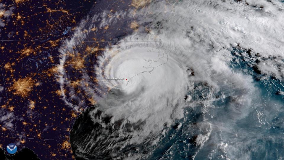  Hurricane Florence is shown from a National Oceanic and Atmospheric Administration (NOAA)