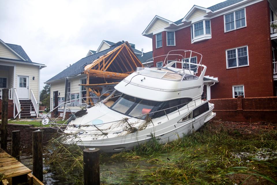  A destroyed boat after Hurricane Florence tore through New Bern, in North Carolina