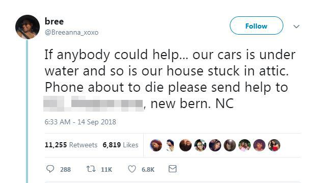  Breeanna tweeted this from her flooding home during Hurricane Florence