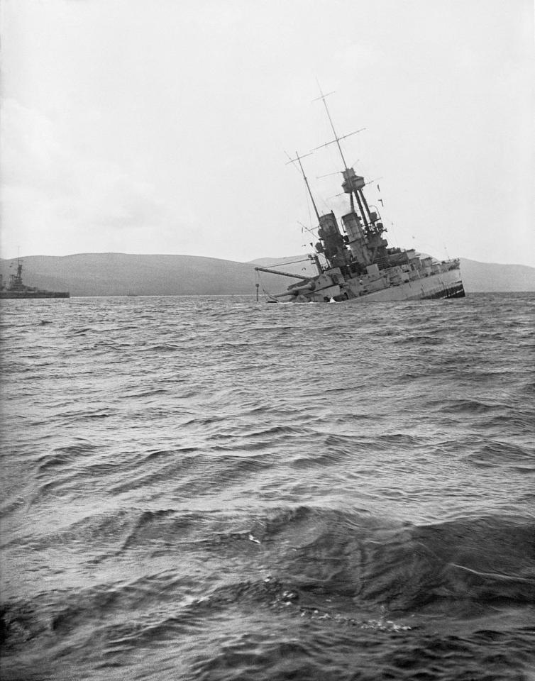  German battleship SMS Bayern sinking at Scapa Flow