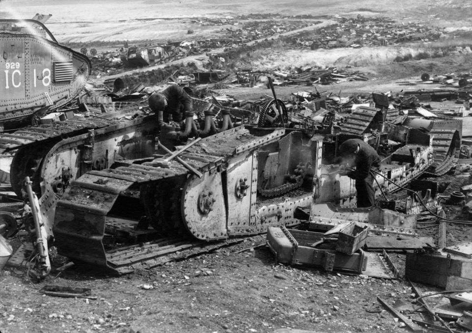  Workers breaking up a Mark V Tank, probably at the Steelbreaking and Dismantling Company of Chesterfield