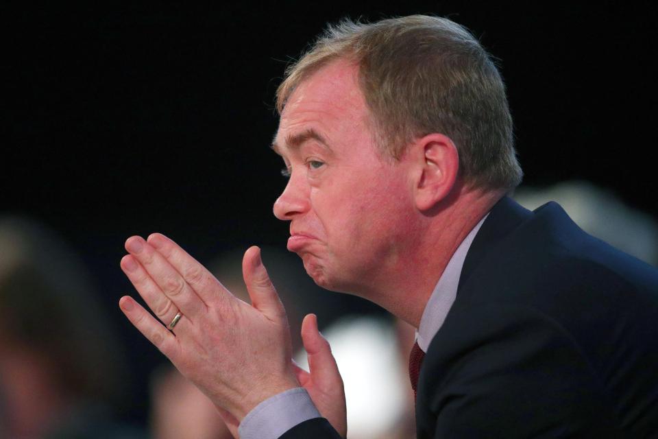  Former leader Tim Farron watched on at the conference in Brighton