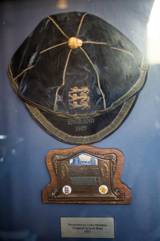 Colin Brookes proudly displays his England schoolboys cap