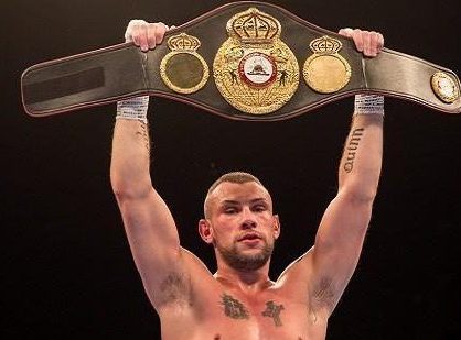  The 32-year-old celebrates with the WBA International Light-Heavyweight title after beating Jake Ball in 2016