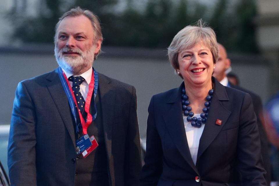  Theresa May and the UK's Permanent Representative to the EU Tim Barrow arrived for the informal meeting of leaders ahead of the summit in Salzburg