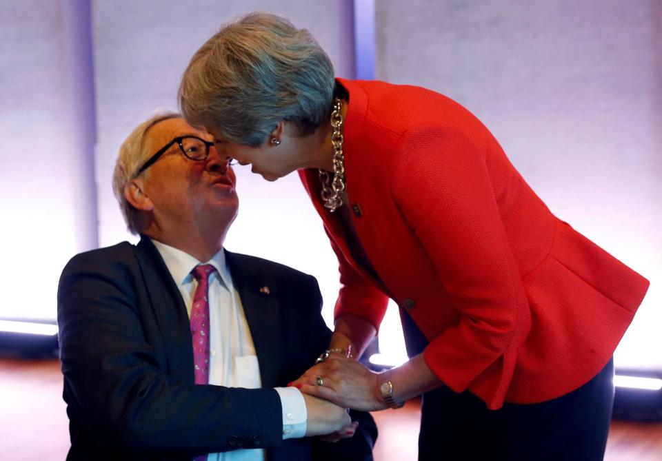  Theresa May greeting Jean Claude Juncker this morning in Austria