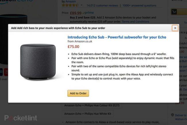  An Amazon listing for the mysterious Echo Sub turned up on the official website