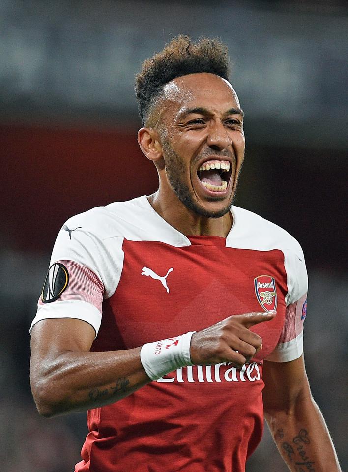  Aubameyang, 29, reacts after breaking the deadlock in North London