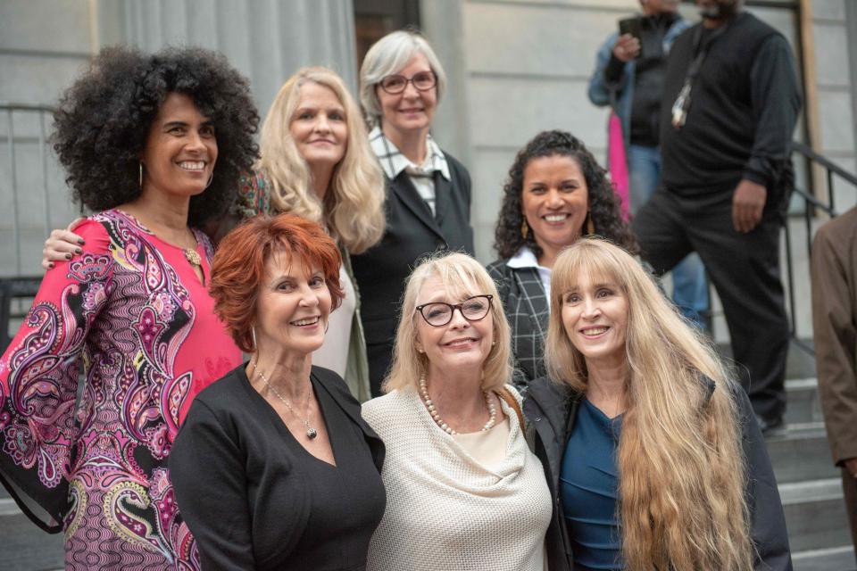  Some of Cosby's accusers outside of court house waiting for the shamed star to arrive on Monday