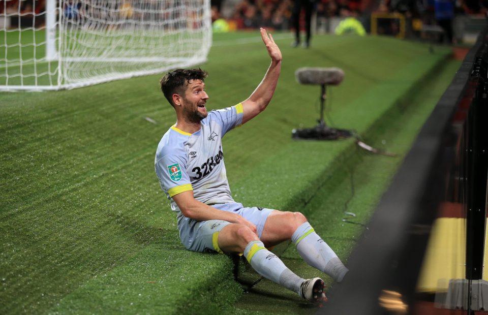  Derby County striker David Nugent waves to the Old Trafford crowd