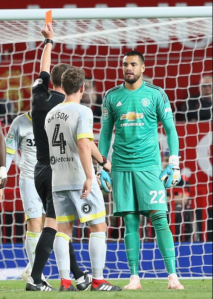  Sergio Romero was given his marching orders for handling outside the area