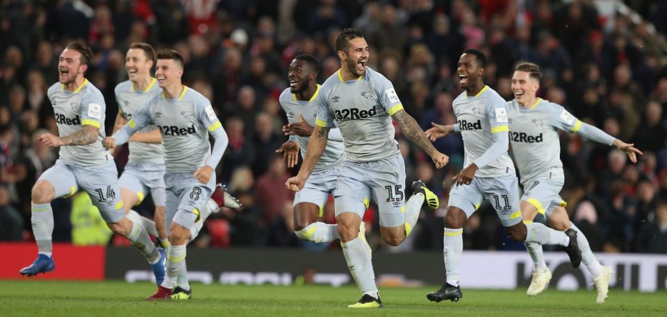  Derby County pulled off a giantkilling as they defeated Manchester United on penalties in the Carabao Cup