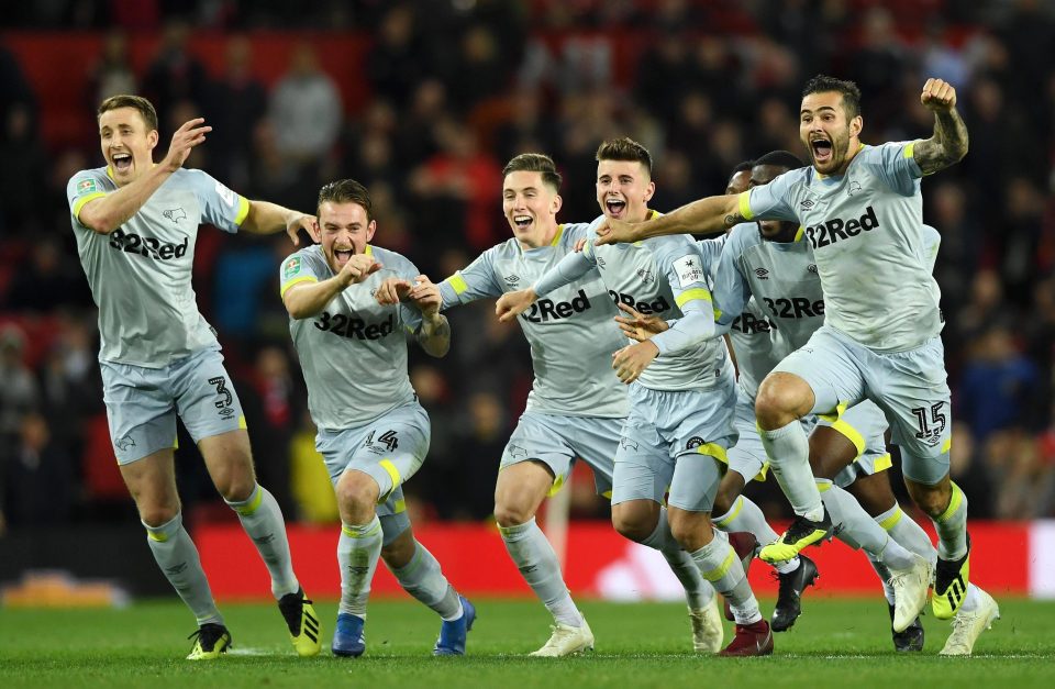  The save sparked wild celebrations for the Derby players