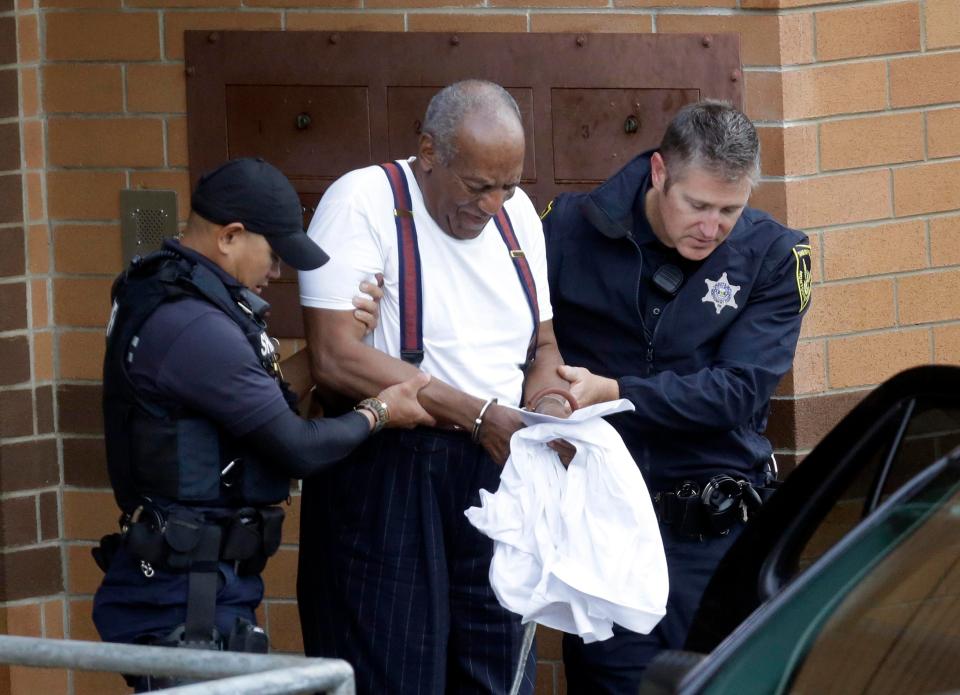  Later Cosby was far from smiling when he was lead out of the Montgomery County Correctional Facility carrying his shirt