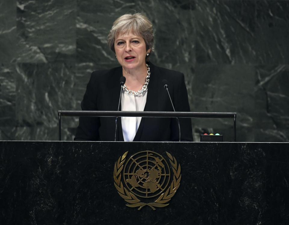  Theresa May had earlier slammed Vladimir Putin while speaking in New York